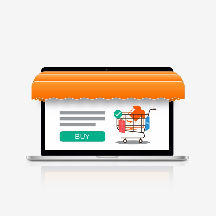 Vector concepto de compras en línea tecnología de aplicaciones móviles ilustración vectorial de marketing digital