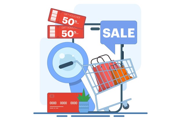 Concepto de compras en línea en el teléfono inteligente Grandes ventas descuentos especiales publicidad social móvil y