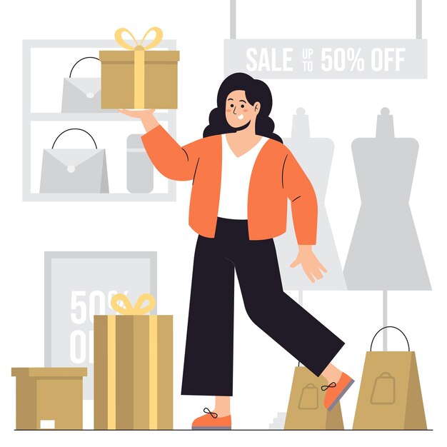 Vector concepto de compras de mujer en diseño plano