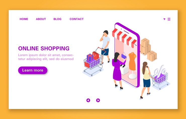 Vector el concepto de compras de mujeres en la tienda online.
