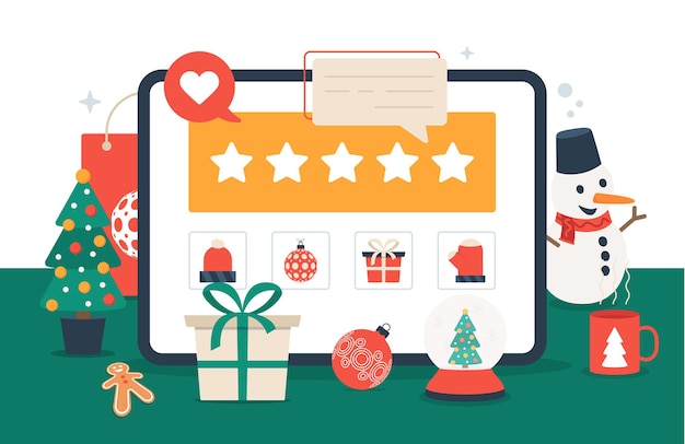Concepto de compras online de Navidad en tableta. Nuevas compras en línea normales en Navidad durante el coronavirus