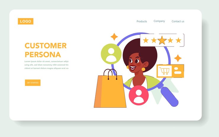 Vector concepto de compromiso del cliente un diseño interactivo de la página web que destaca a un comprador alegre con
