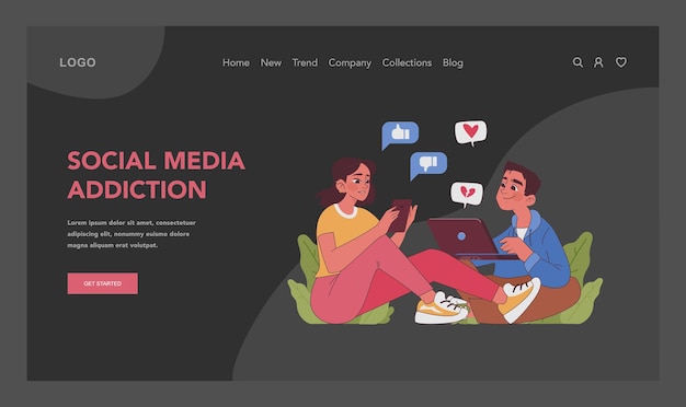 Concepto de compromiso digital dos adultos jóvenes inmersos en plataformas de redes sociales que muestran lo común