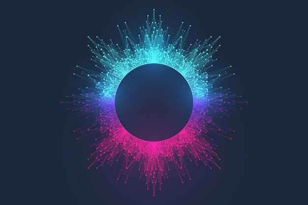 Concepto de computación cuántica Inteligencia artificial de aprendizaje profundo Visualización de algoritmos de big data para presentaciones de ciencias empresariales carteles cubiertas ilustración vectorial