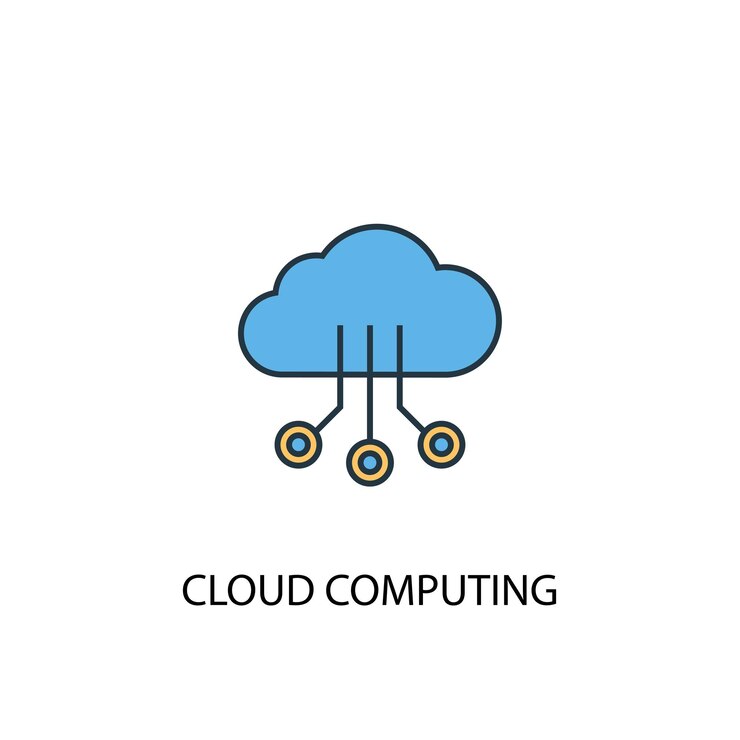 Vector concepto de computación en la nube 2 icono de línea de color ilustración simple de elemento amarillo y azul diseño de símbolo de contorno del concepto de computación en la nube