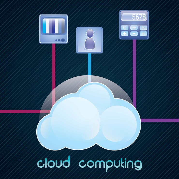 Vector concepto de computación en nube con iconos (aplicación de ícono de tv) ilustración vectorial