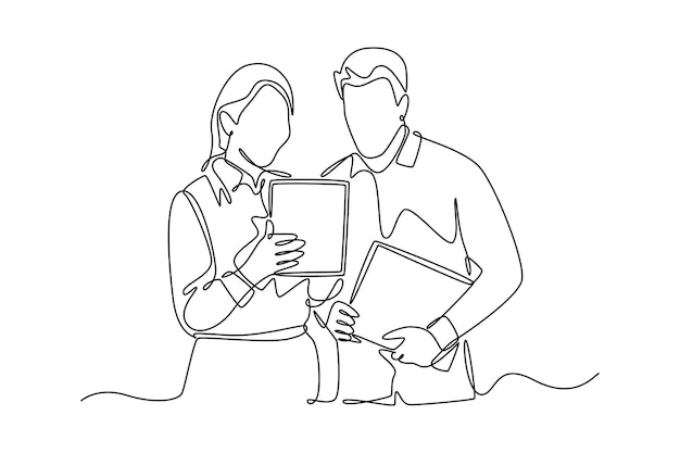 Concepto de comunicación empresarial Diseño de dibujo de línea única Ilustración gráfica vectorial