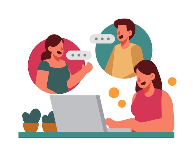 Concepto de comunicación en línea Hombre y mujer comunicándose a través de videollamada Ilustración vectorial en fla