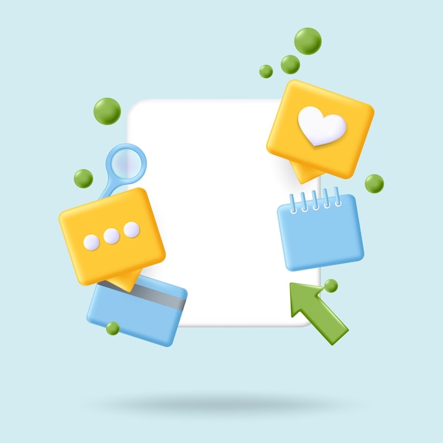 Concepto de comunicación de redes sociales Icono de mensaje de redes sociales de vector 3d realista en blanco en blanco