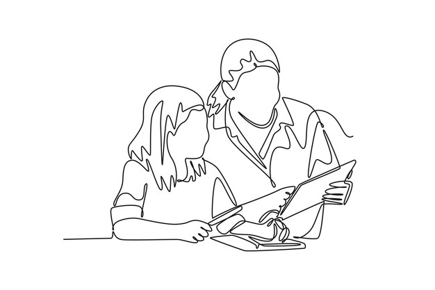 Concepto de comunicación de la relación padre-hijo Diseño gráfico vectorial de dibujo de línea única
