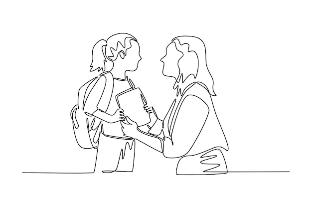 Concepto de comunicación de la relación padre-hijo Diseño gráfico vectorial de dibujo de línea única
