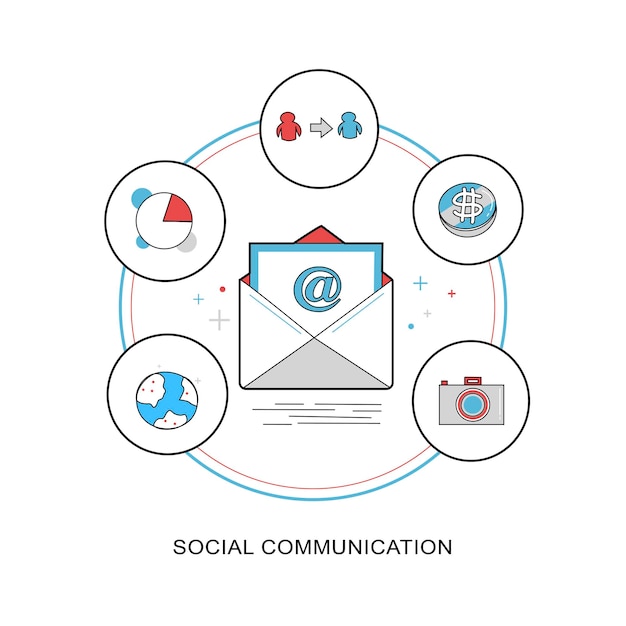 concepto de comunicación social en el diseño de línea plana delgada