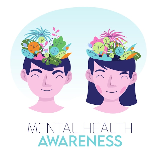 Concepto de conciencia de salud mental con ilustración de una pareja joven