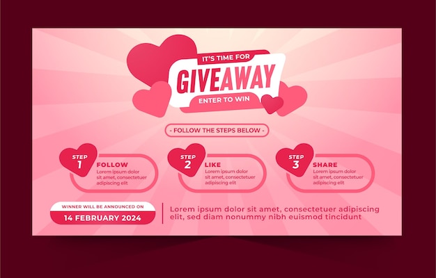 Concepto de concurso de regalos para plantilla de diseño de banner con tema de san valentín