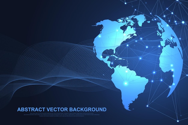 Concepto de conexión de datos y redes de estructura global.