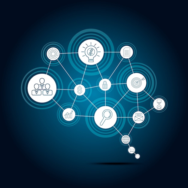 Vector concepto de conexión de negocios en forma de símbolo del cerebro.