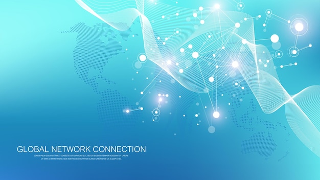 Concepto de conexión de red global Comunicación de red social en el negocio global Visualización de grandes datos Tecnología de Internet Ilustración vectorial