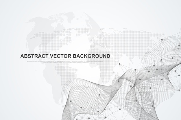 Concepto de conexión de red global. visualización de big data. comunicación de redes sociales en las redes informáticas mundiales. tecnología de internet. negocio. ciencias. ilustración vectorial.