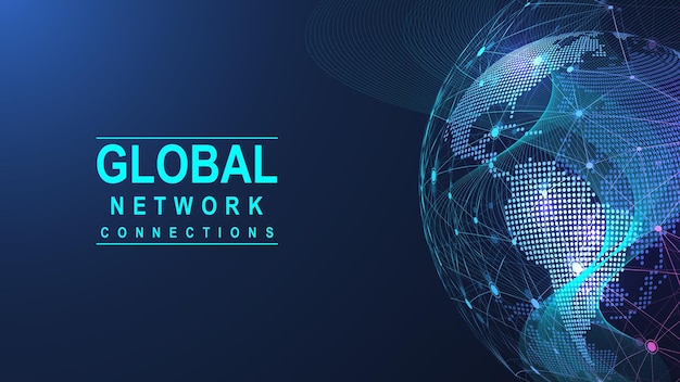 Concepto de conexión de red global Visualización de grandes datos Comunicación de redes sociales en las redes informáticas globales Tecnología de Internet Ciencia empresarial Ilustración vectorial