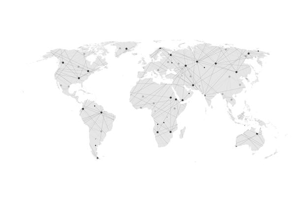 Concepto de conexión de red de mapa mundial Visualización de grandes datos Comunicación de redes sociales en las redes informáticas globales Tecnología de Internet Business Science Vector illustration