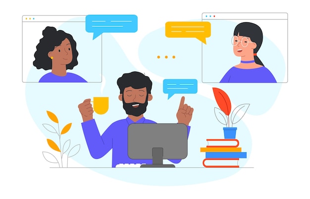 Concepto de conexión remota videoconferencia taller en línea comunicación por internet trabajo en equipo