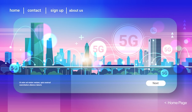 concepto de conexión de sistemas inalámbricos de red de comunicación en línea de ciudad inteligente 5G