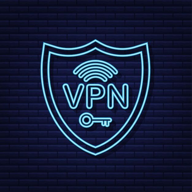 Concepto de conexión vpn segura descripción general de la conectividad de la red privada virtual estilo neón