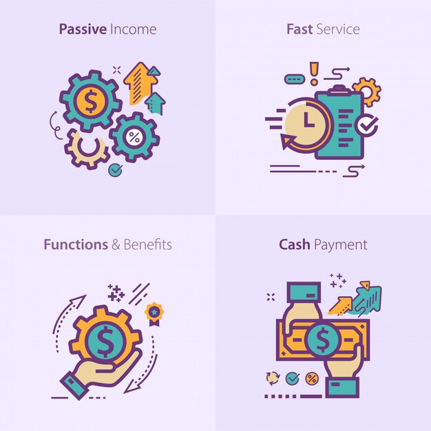 Concepto de conjunto de iconos de negocios y finanzas
