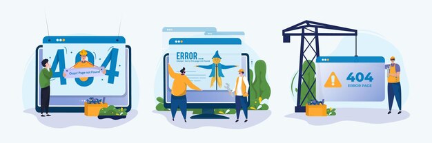 Concepto de conjunto de ilustración de páginas web de error no encontradas