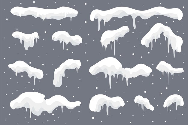 Concepto de conjunto de nieve en el estilo de dibujos animados planos sobre el fondo gris Ilustración vectorial