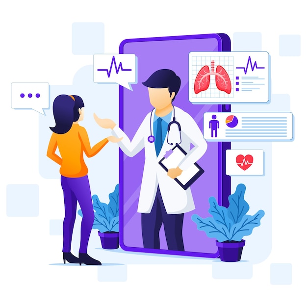 Concepto de consulta médica en línea, ilustración de asistencia médica en línea