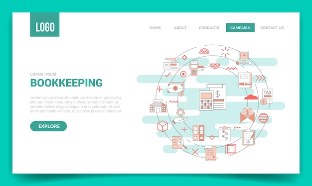 Concepto de contabilidad con icono de círculo para plantilla de sitio web o página de inicio