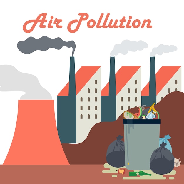 Concepto de contaminación del aire personas fábrica de centrales eléctricas tirando humo Problema Protección contra el polvo