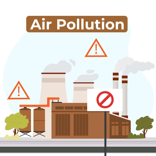 Concepto de contaminación del aire personas fábrica de centrales eléctricas tirando humo Problema Protección contra el polvo