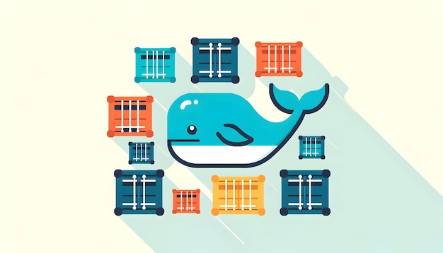 Concepto de contenedorización con Docker Whale Vector