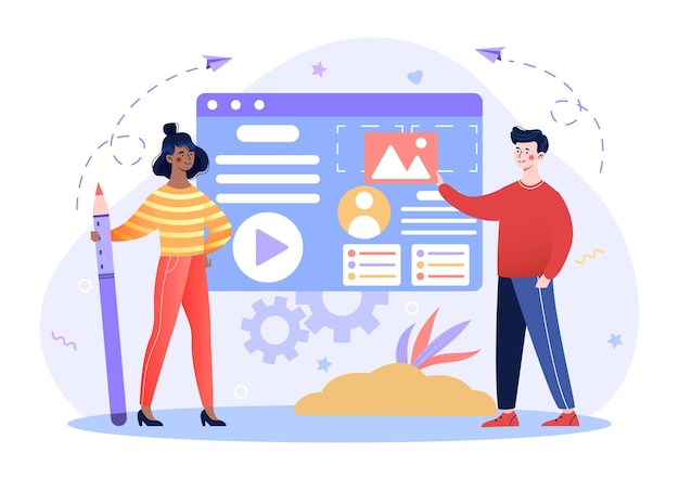 Concepto de contenido digital hombre añadiendo información en el sitio web publicación de datos en Internet en.