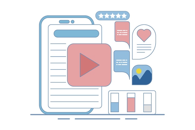 Concepto de contenido de video para el marketing de contenido en redes sociales o Contenido que atrae gustos