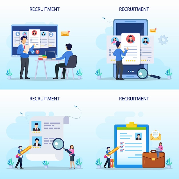 Concepto de contratación y contratación Ilustración de vector de agencia de contratación de entrevista de trabajo