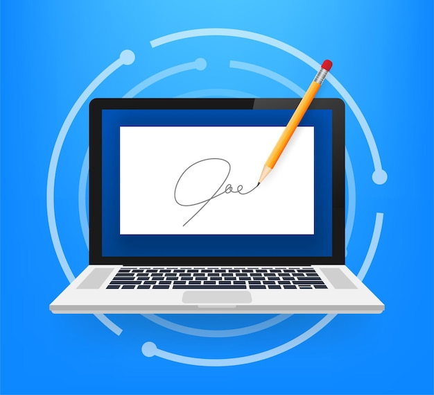 Concepto de contrato electrónico o firma digital. Ilustración de stock vectorial.