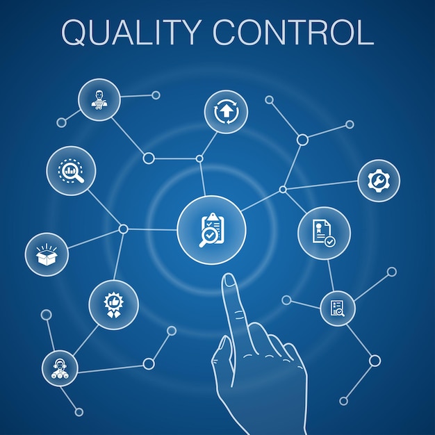 Concepto de control de calidad, fondo azul análisis, mejora, nivel de servicio, excelente
