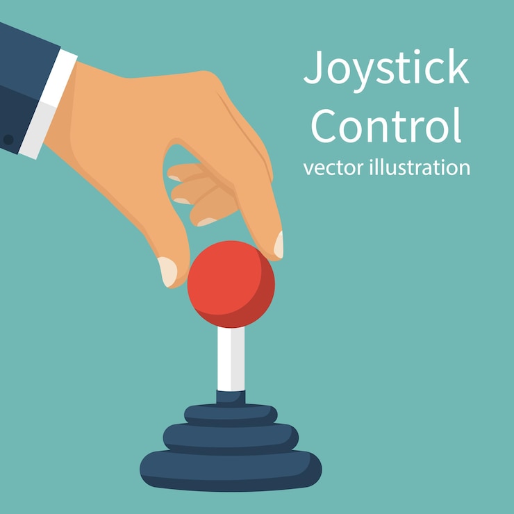 Vector concepto de control de joystick joystick arcade el hombre controla la palanca gamepad ilustración vectorial estilo de diseño plano aislado en el fondo videojuego de computadora máquina de arcade