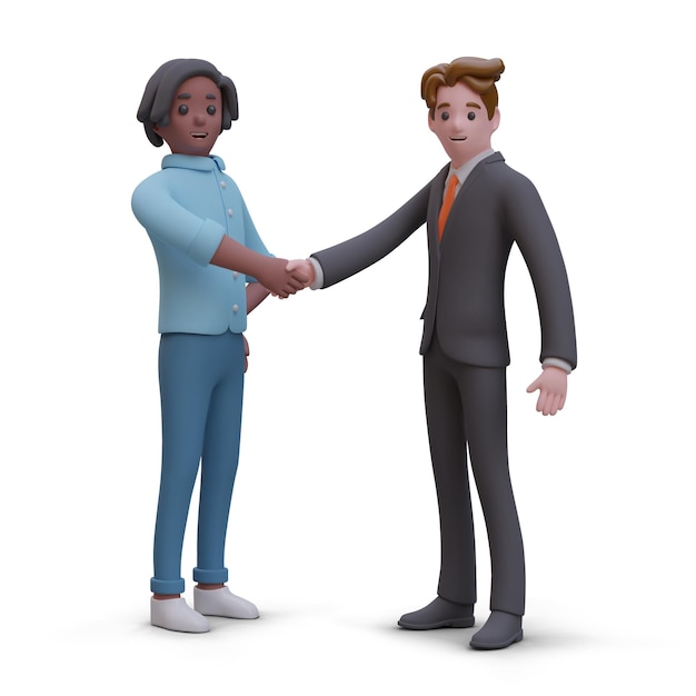 Concepto de cooperación internacional Hombre blanco y negro se dan la mano