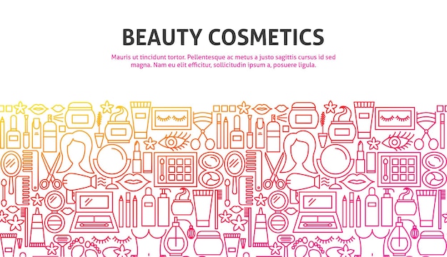 Concepto de cosméticos de belleza. Ilustración de vector de diseño web de línea. Plantilla de banner.