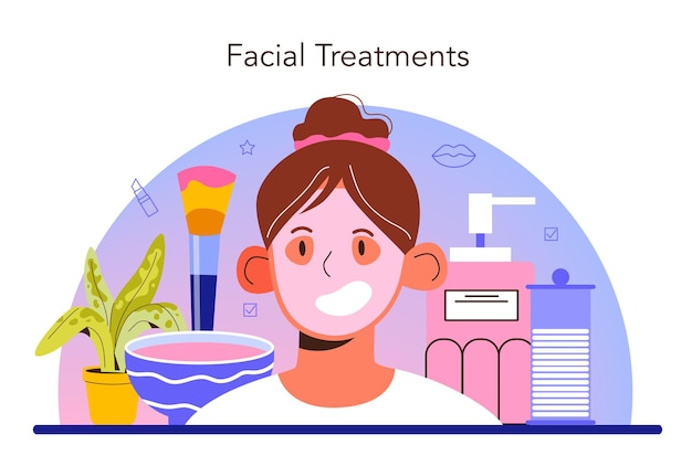 Concepto de cosmetóloga. tratamiento facial hardware para pieles problemáticas. procedimiento de lifting facial, revitalizante y cuidado de la piel. ilustración vectorial plana