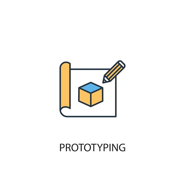 Concepto de creación de prototipos 2 icono de línea de color Ilustración de elemento simple amarillo y azul diseño de símbolo de esquema de concepto de creación de prototipos