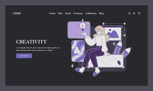 Concepto de creatividad una mujer alegre se involucra con herramientas de arte digital su creatividad fluye en