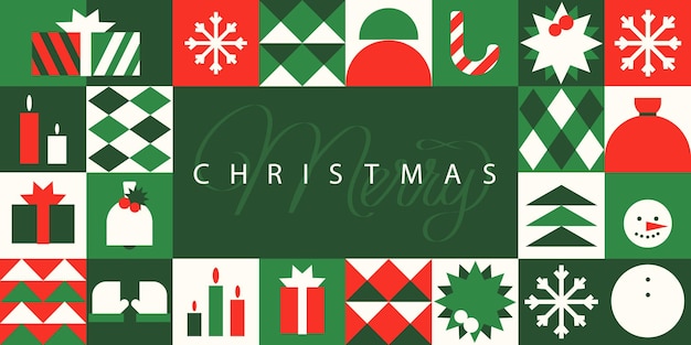 Concepto creativo de bandera geométrica de Feliz Navidad Plantilla de diseño para la celebración y la temporada