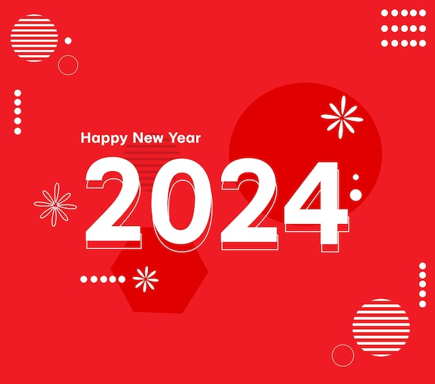 Concepto creativo de carteles de Feliz Año Nuevo 2024 Números blancos sobre un fondo rojo