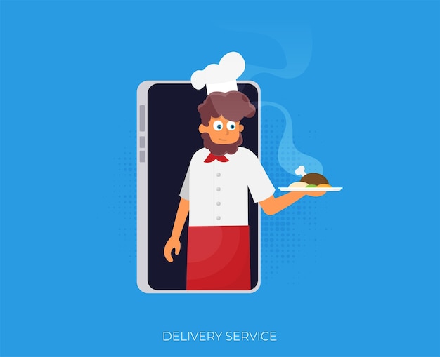 Concepto creativo de comida restaurante cloche en servicio de aplicación de mano disfrute de su comida Servicio de entrega de servicio móvil