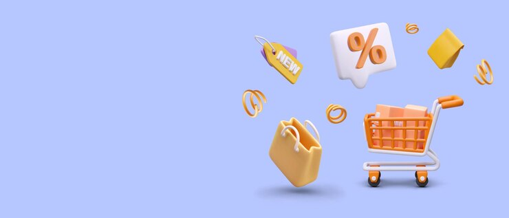 Vector concepto creativo de compra, composición 3d para publicidad de tienda online